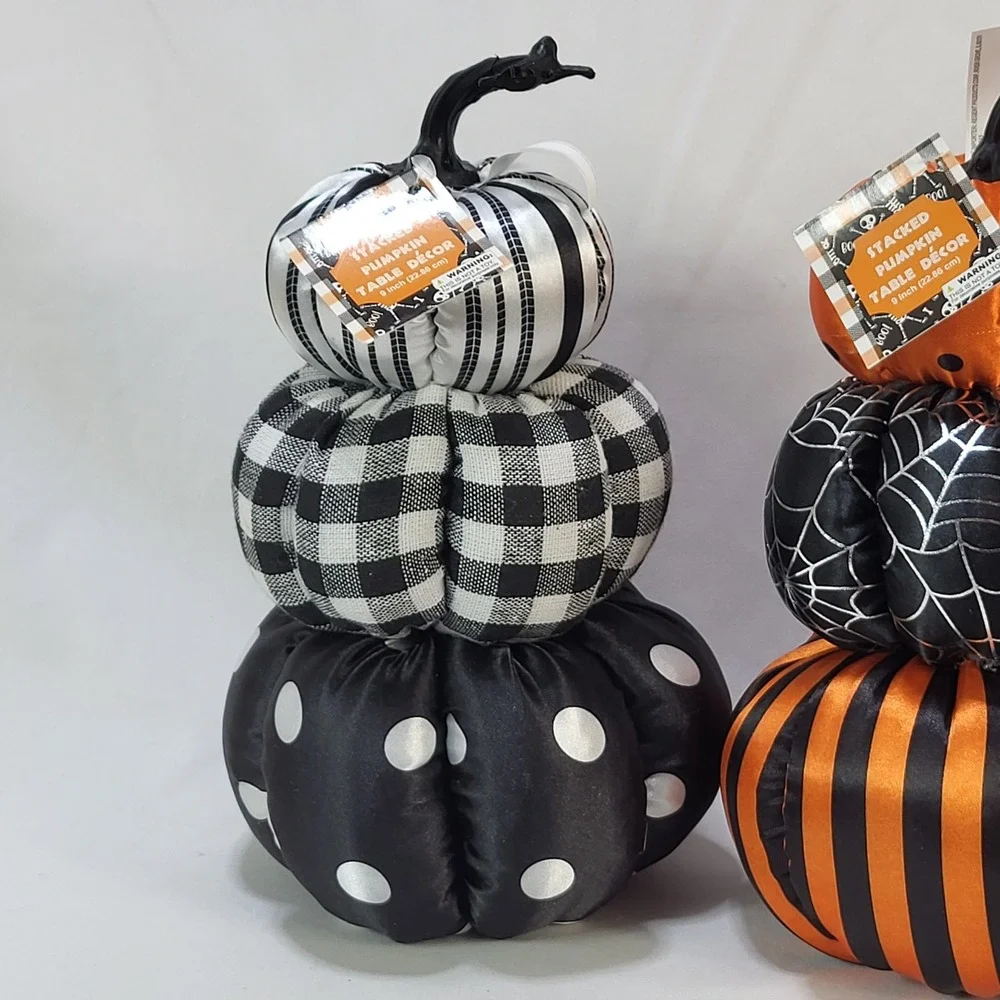Regent Products 9in Stacked Pumpkin Table Decor Set of 3 Halloween Fabric Plush